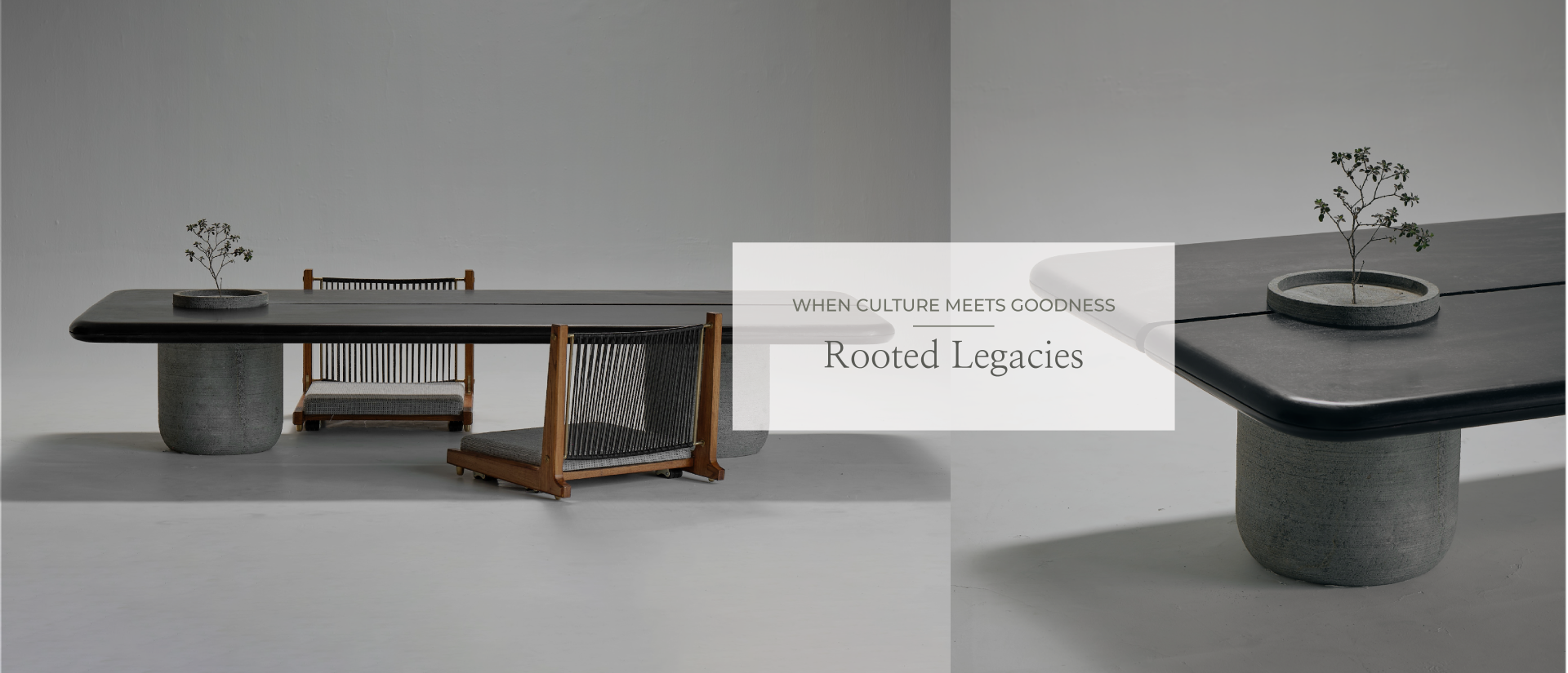 D’designer's Aayutha Low Dining Table and Kelir Low Dining Chair, featuring traditional low seating design with brass detailing and handcrafted elements.